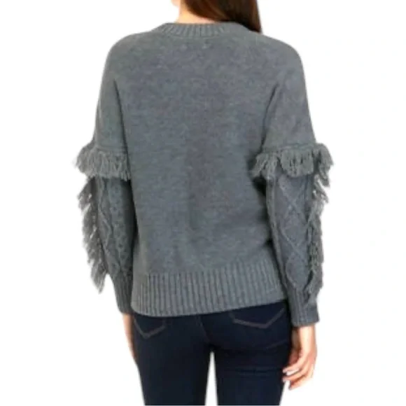 NWT 52seven Women's XL Gray Long Sleeve Cable Pullover Sweater with Fringe - Picture 3 of 11
